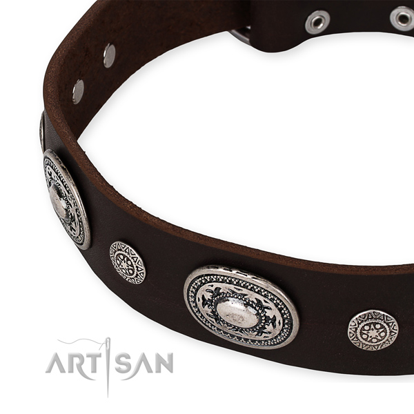 High quality natural genuine leather dog collar created for your impressive pet