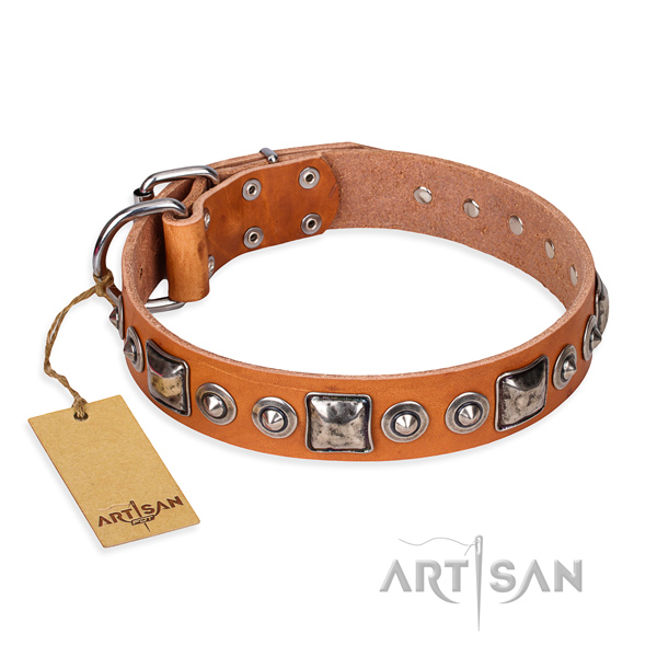 Genuine leather dog collar made of best quality material with corrosion resistant hardware