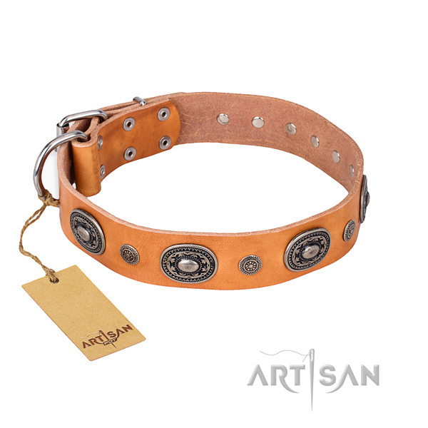 Strong natural genuine leather collar handmade for your canine