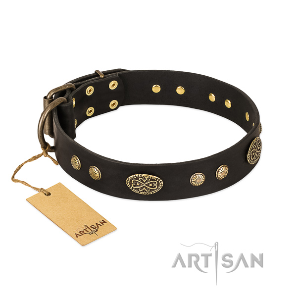 Corrosion proof hardware on full grain leather dog collar for your four-legged friend