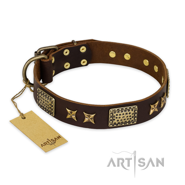 Handcrafted full grain natural leather dog collar with rust-proof traditional buckle