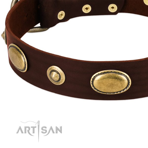 Corrosion resistant hardware on full grain natural leather dog collar for your pet