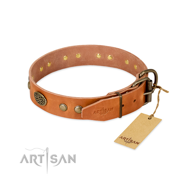 Reliable hardware on full grain natural leather dog collar for your pet