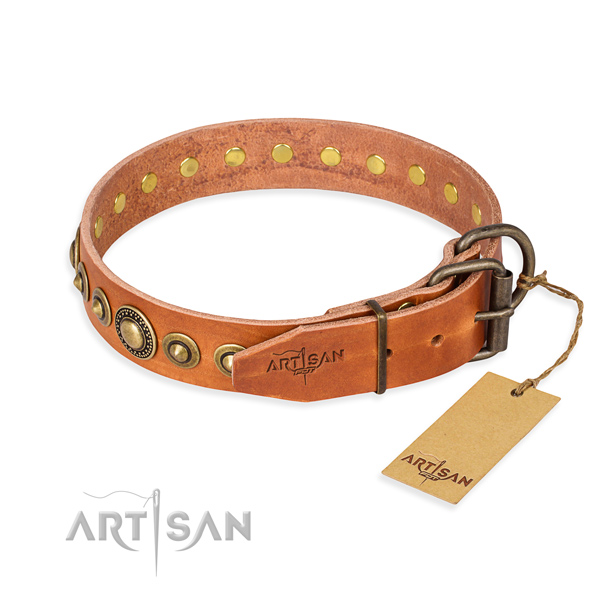 Durable leather dog collar handcrafted for handy use