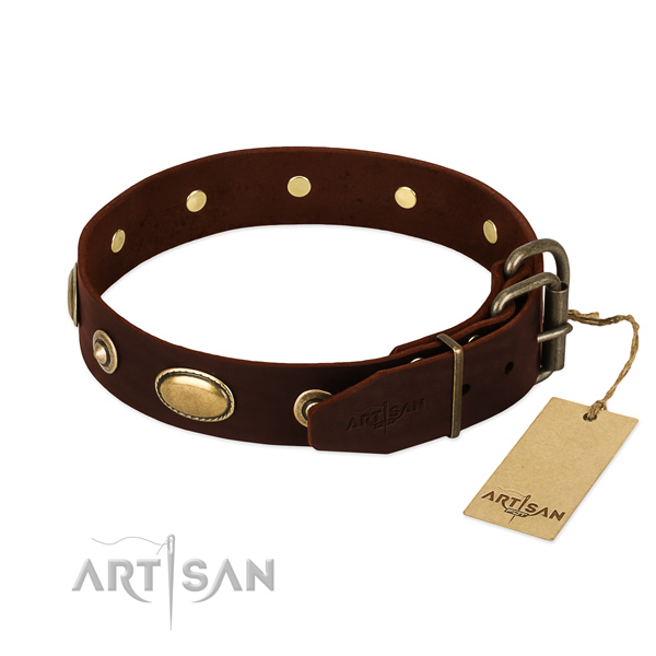 Durable fittings on genuine leather dog collar for your canine