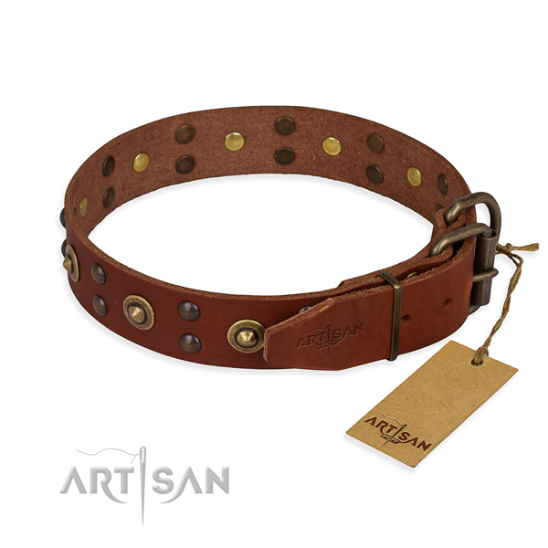 Rust resistant buckle on genuine leather collar for your handsome dog