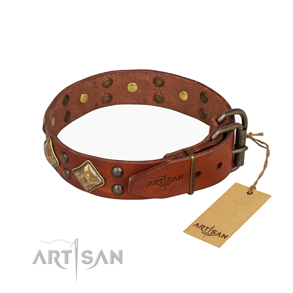 Genuine leather dog collar with extraordinary reliable decorations