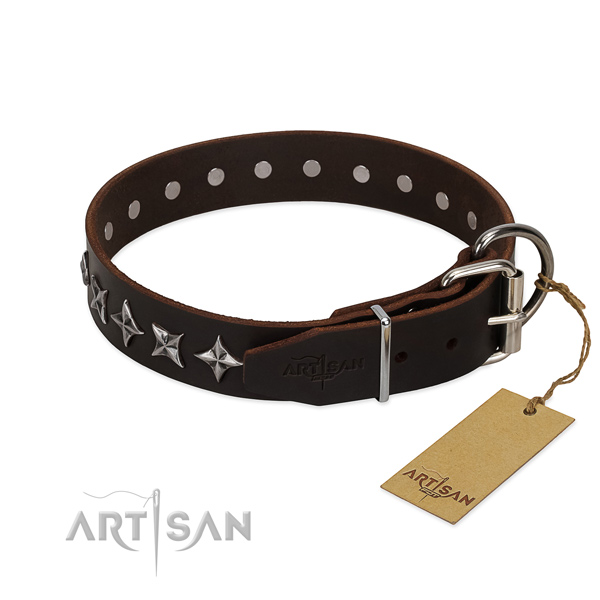 Handy use adorned dog collar of finest quality leather