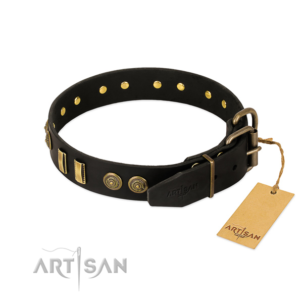 Corrosion resistant fittings on leather dog collar for your canine