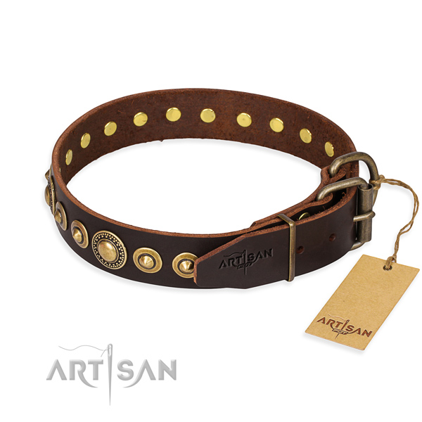 Top rate natural genuine leather dog collar created for fancy walking
