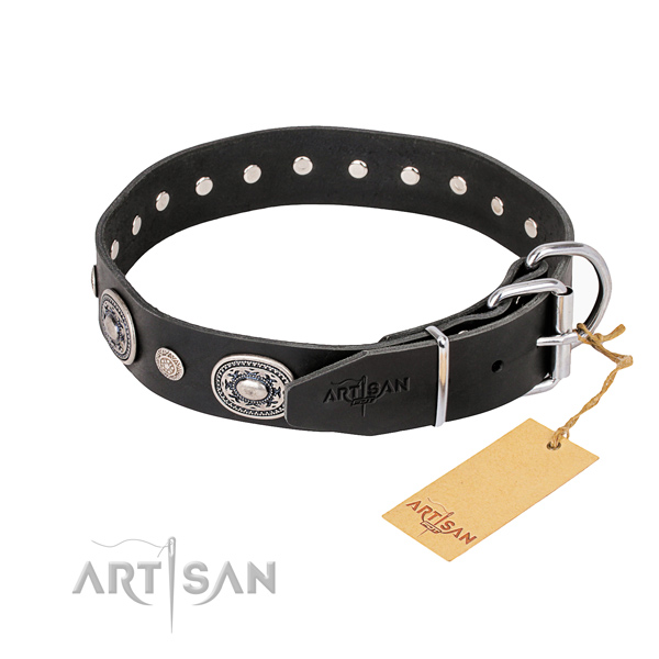 Flexible full grain leather dog collar crafted for comfy wearing