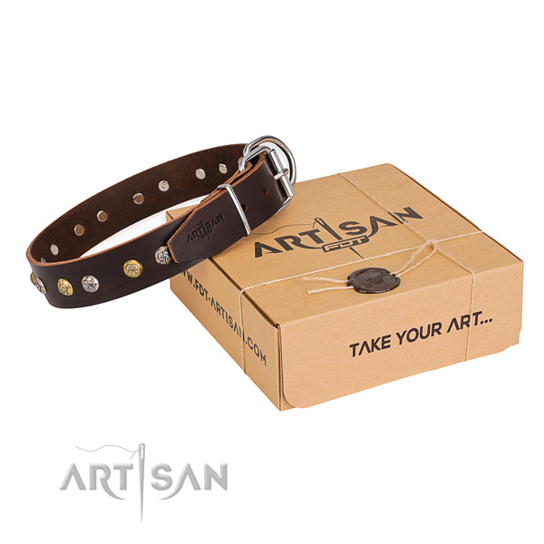 Soft leather dog collar handmade for daily walking