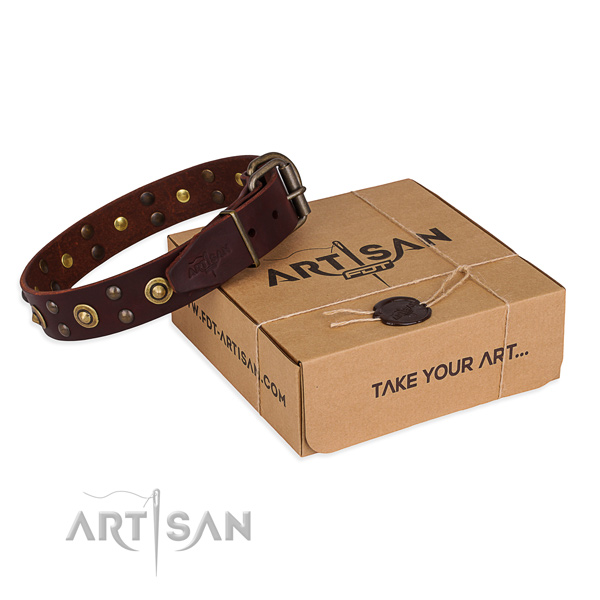 Rust resistant hardware on leather collar for your beautiful canine