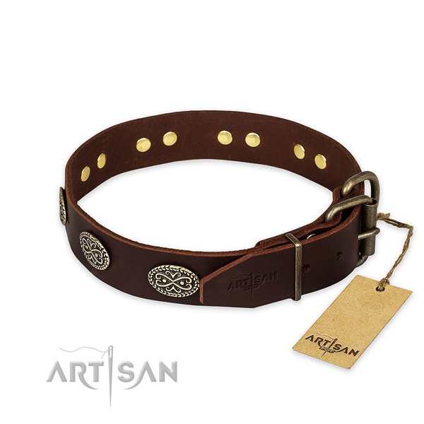 Rust-proof fittings on natural genuine leather collar for your impressive pet