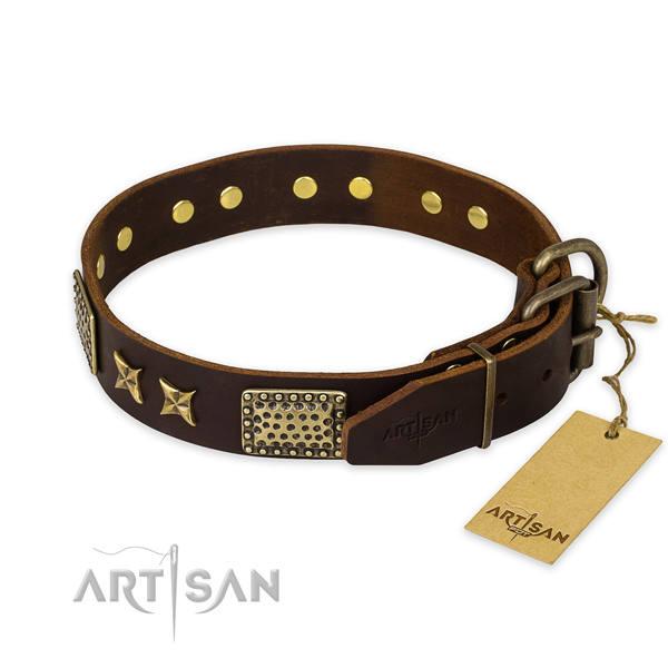Rust-proof buckle on full grain leather collar for your handsome dog