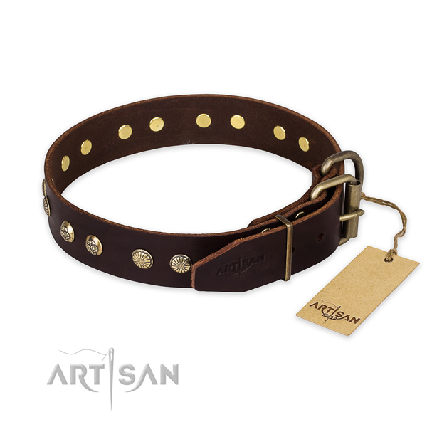 Corrosion proof buckle on full grain natural leather collar for your impressive pet