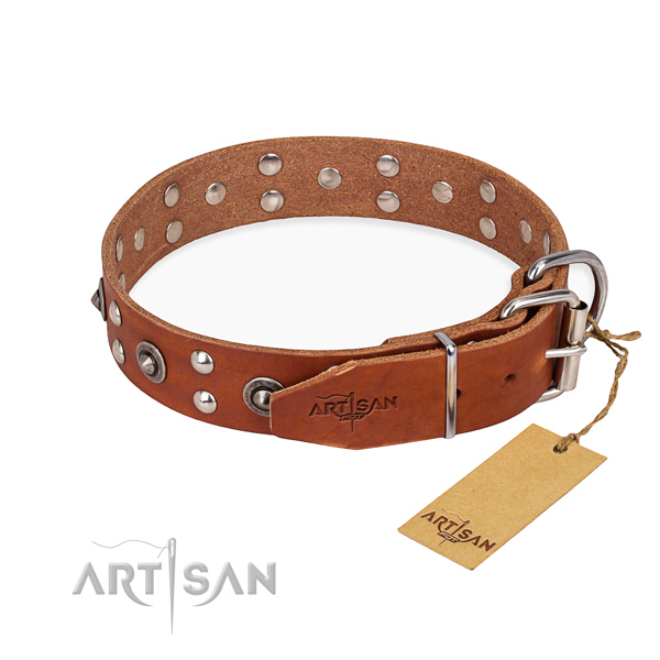 Rust resistant buckle on full grain genuine leather collar for your impressive dog