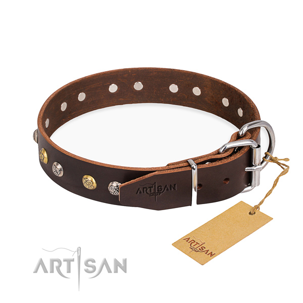 Strong full grain natural leather dog collar handmade for handy use