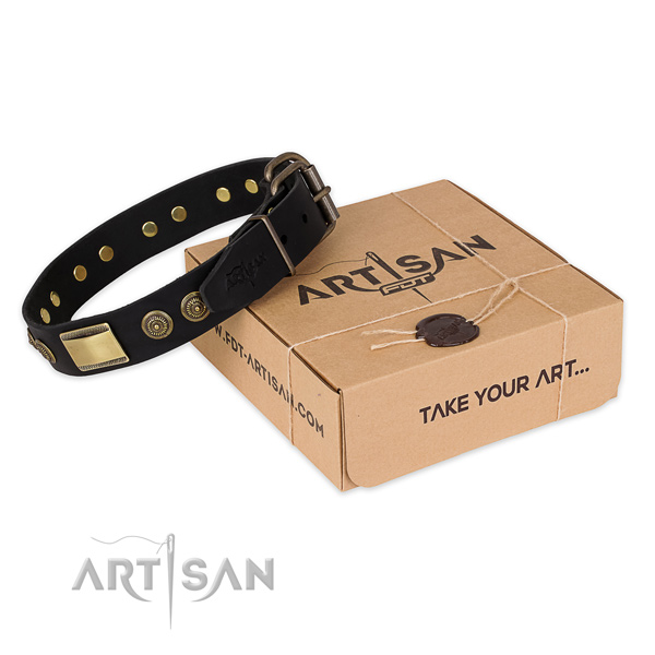 Reliable buckle on full grain genuine leather dog collar for everyday use