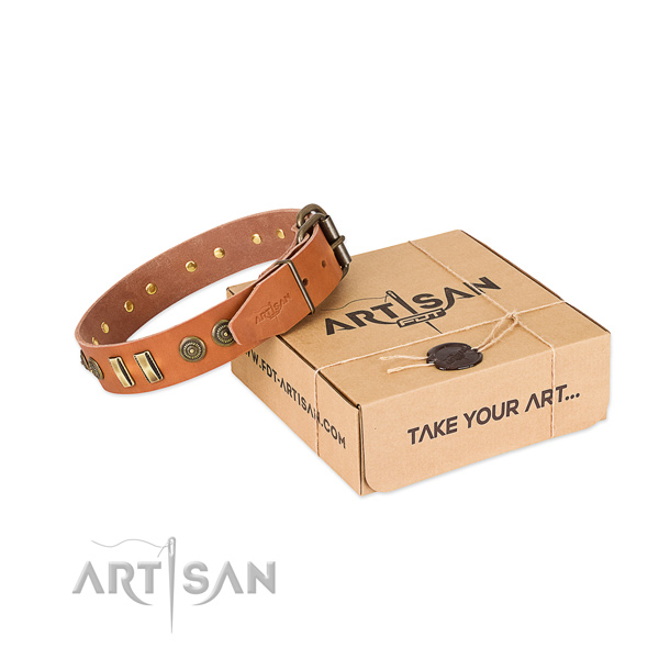 Rust-proof adornments on full grain genuine leather dog collar for your doggie