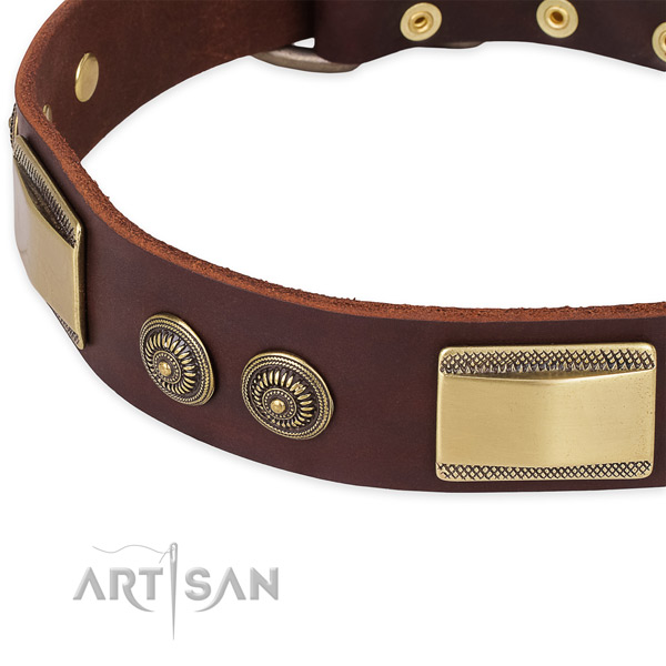 Rust resistant D-ring on leather dog collar for your four-legged friend