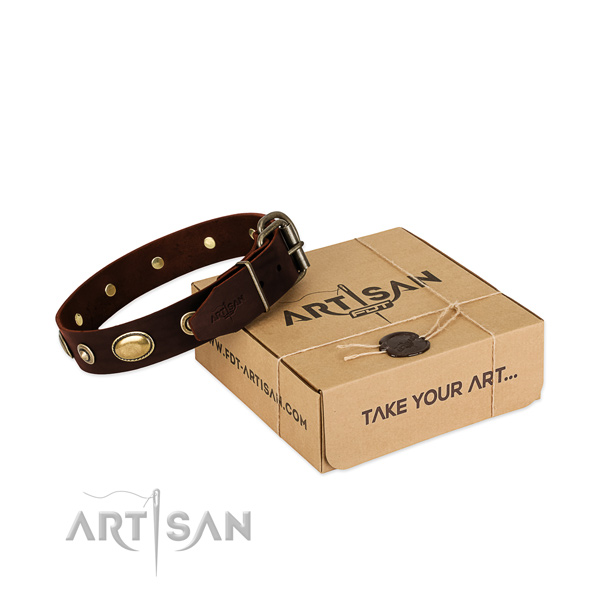 Rust-proof hardware on genuine leather dog collar for your canine