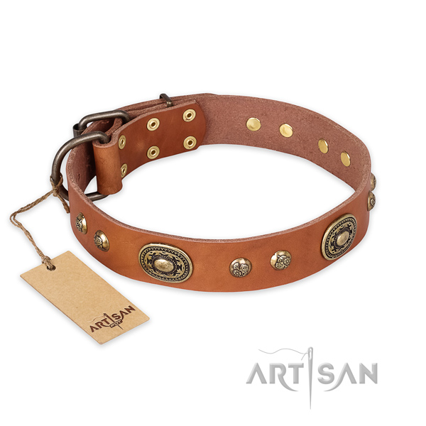 Awesome full grain natural leather dog collar for easy wearing