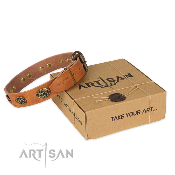 Durable hardware on full grain genuine leather collar for your beautiful pet