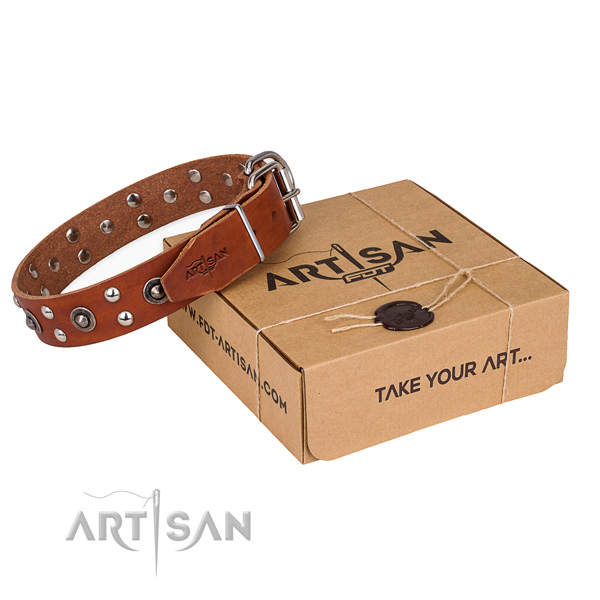 Rust resistant fittings on genuine leather collar for your beautiful dog