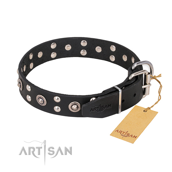 Strong D-ring on full grain natural leather collar for your handsome canine