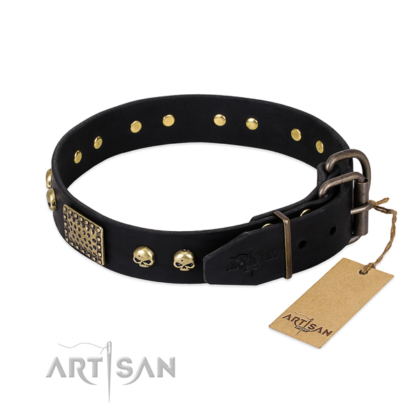Rust-proof embellishments on easy wearing dog collar