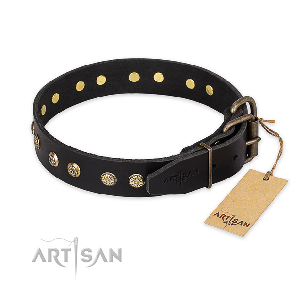 Rust-proof traditional buckle on full grain leather collar for your impressive pet