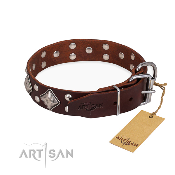 Full grain genuine leather dog collar with exceptional durable decorations