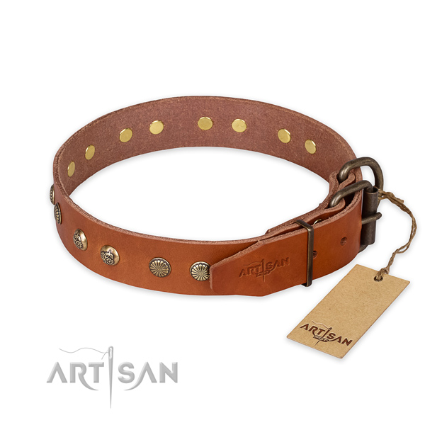 Corrosion proof hardware on natural genuine leather collar for your lovely canine