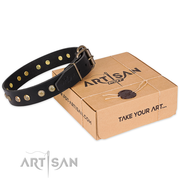 Durable buckle on full grain natural leather collar for your impressive canine