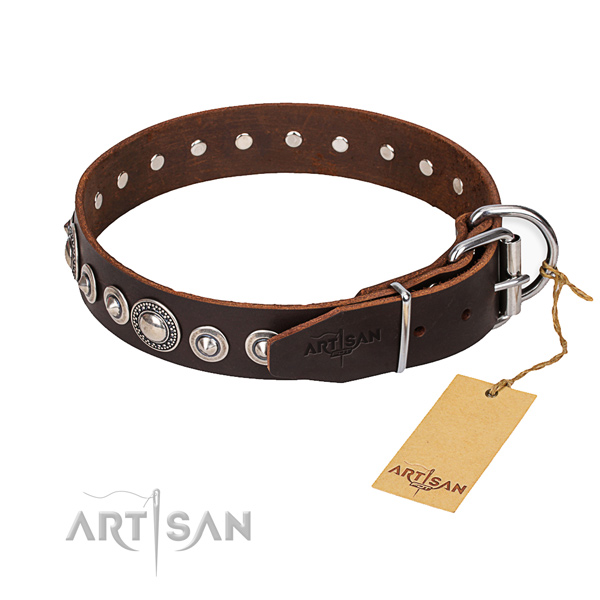 Full grain genuine leather dog collar made of best quality material with corrosion resistant traditional buckle