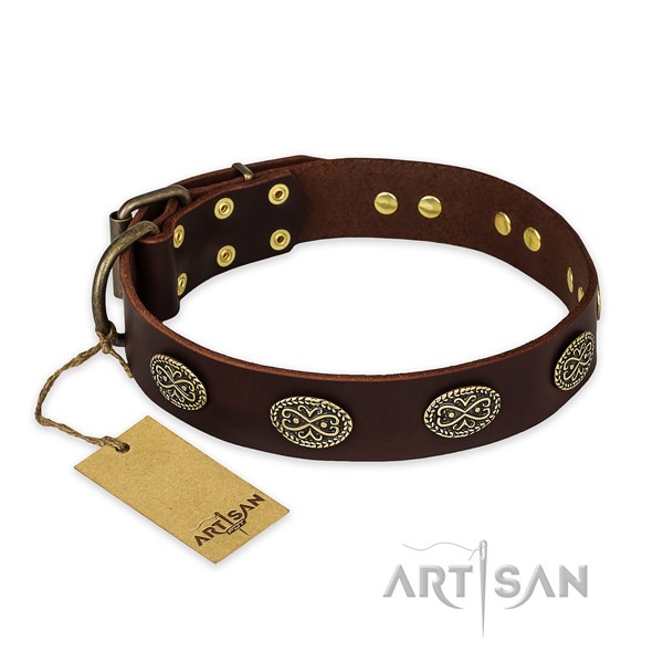 Stylish design natural genuine leather dog collar with strong fittings