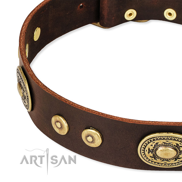 Adorned dog collar made of high quality genuine leather