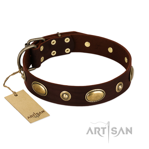 Convenient full grain natural leather collar for your pet