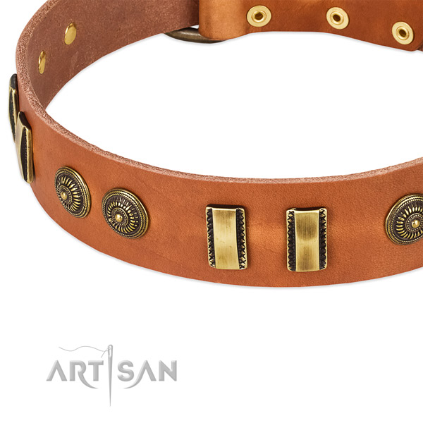 Rust resistant buckle on full grain natural leather dog collar for your four-legged friend