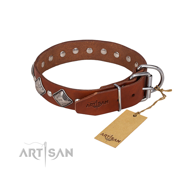 Long-wearing leather dog collar with rust-proof fittings