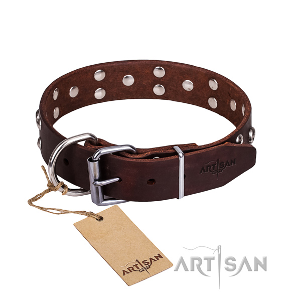 Leather dog collar with polished edges for convenient strolling