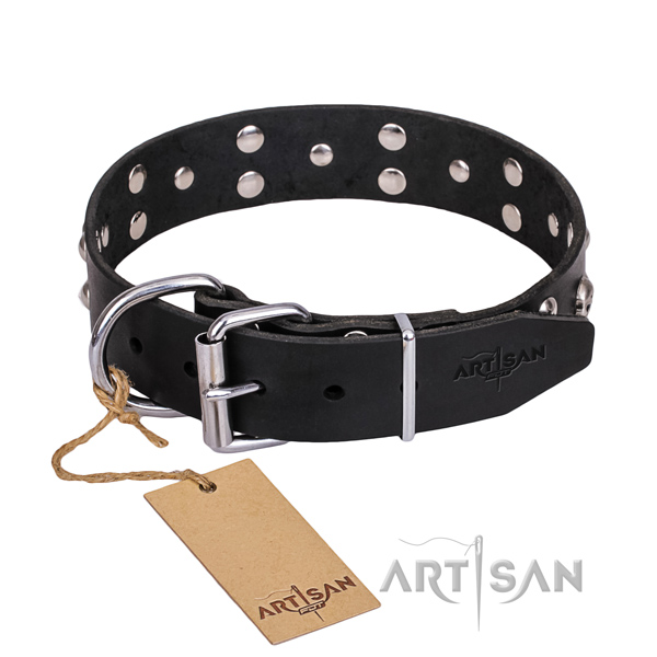 Durable leather dog collar with rust-proof elements
