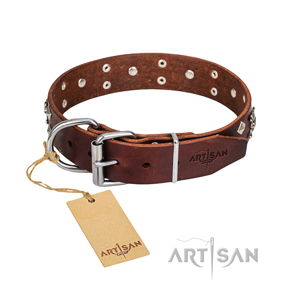 Hardwearing leather dog collar with non-rusting fittings