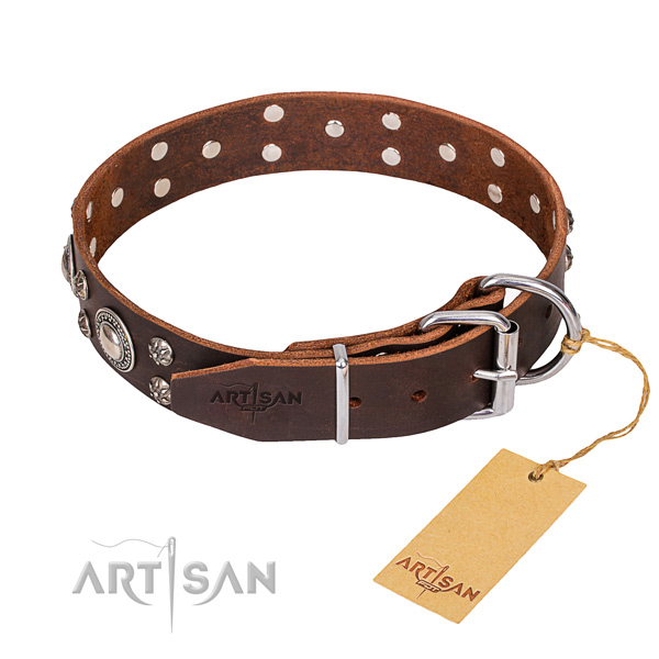 Full grain natural leather dog collar with thoroughly polished surface