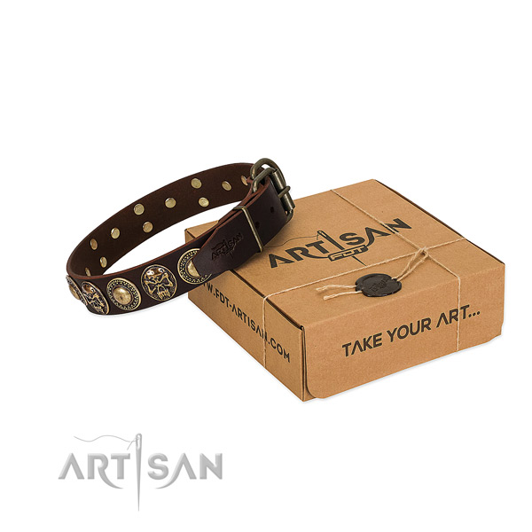Decorated full grain leather dog collar for daily use