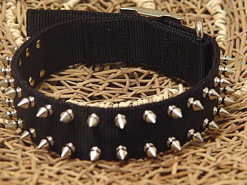 Black Nylon Spiked Dog Collar for Cane CORSO 