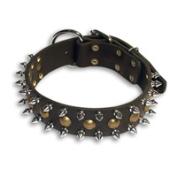 3
3 Rows brass Leather Spiked & Studs best Dog Collar-The Beauty Of This Hand Crafted Creation