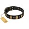 "Gilded Stones" FDT Artisan Black Leather Cane Corso Collar with Old Bronze-like Ovals and Studs - 1 1/2 inch (40 mm) wide