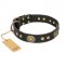 "Golden Radiance" FDT Artisan Black Leather Cane Corso Collar with Old Bronze Look Ovals and Circles